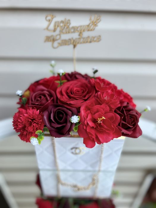 Bukiet kwiaty mydlane flower box torebka chanel prezent