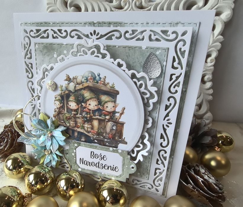 Ręcznie robiona kartka bożonarodzeniowa w pudełku
