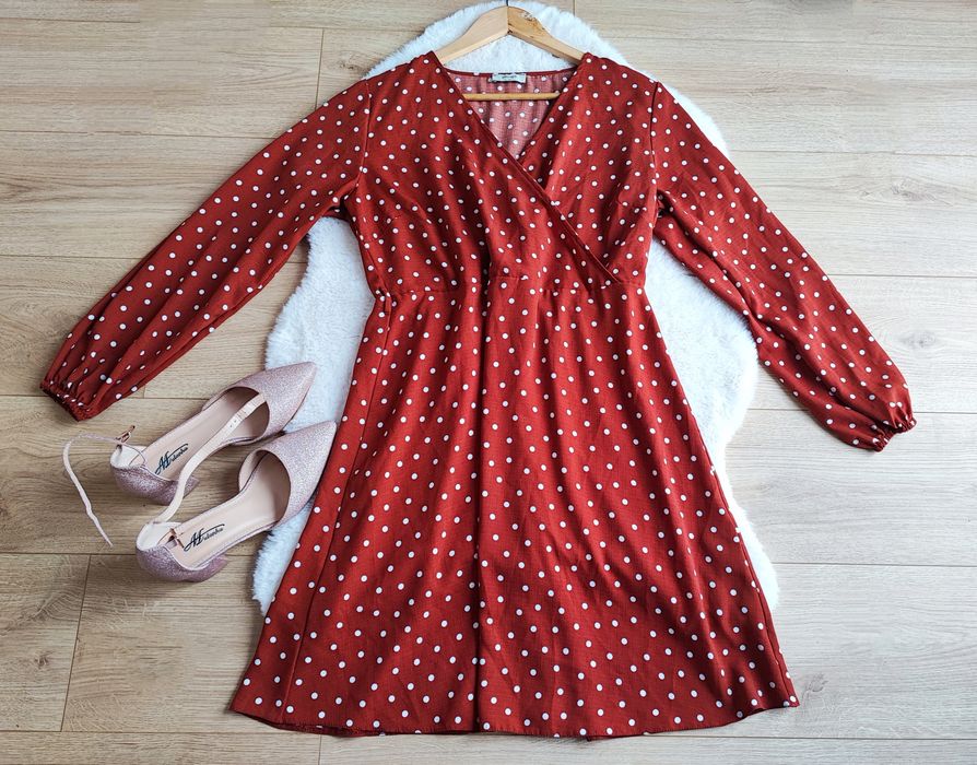 Koszulowa sukienka w grochy retro XL 42 rozkloszowana