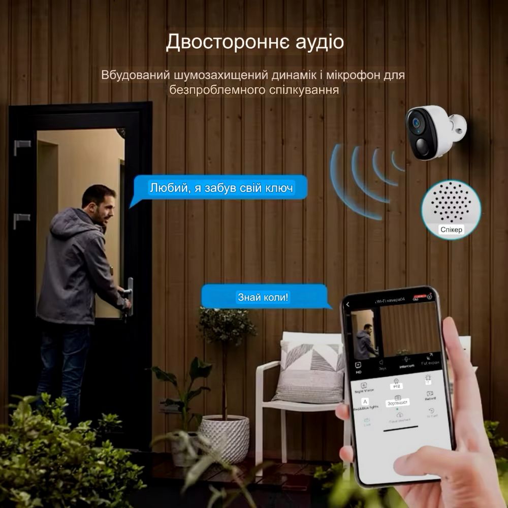 Вулична 3Мп WiFi камера відеоспостереження з батареєю  5000mAh