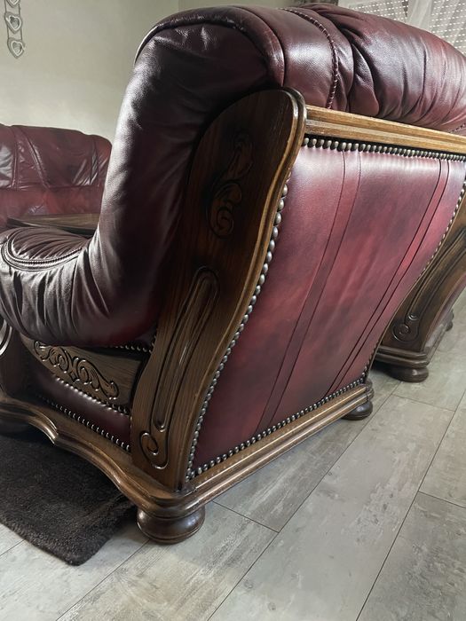 Zestaw wypoczynkowy skórzany 3+2+1+1+ława Kler