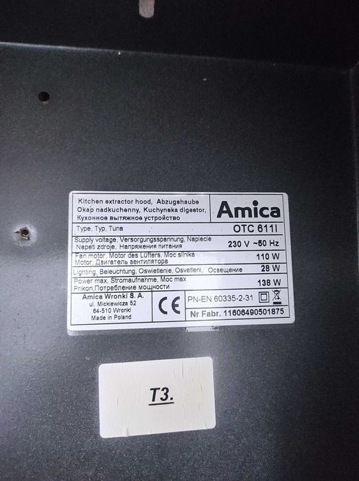 Okap do zabudowy Amica