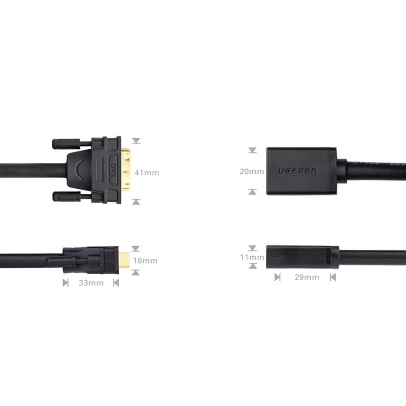 Kabel przewód adapter DVI (męski) - HDMI (żeński) 0.15m czarny Ugreen