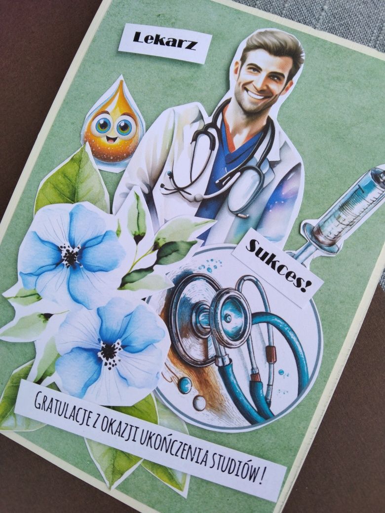 Kartka z okazji ukończenia studiów medycznych. Na absolutorium