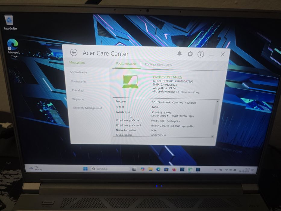 Laptop Acer Predator Triton 300 SE/RTX 3060/i7-12700H/16GB/1TB