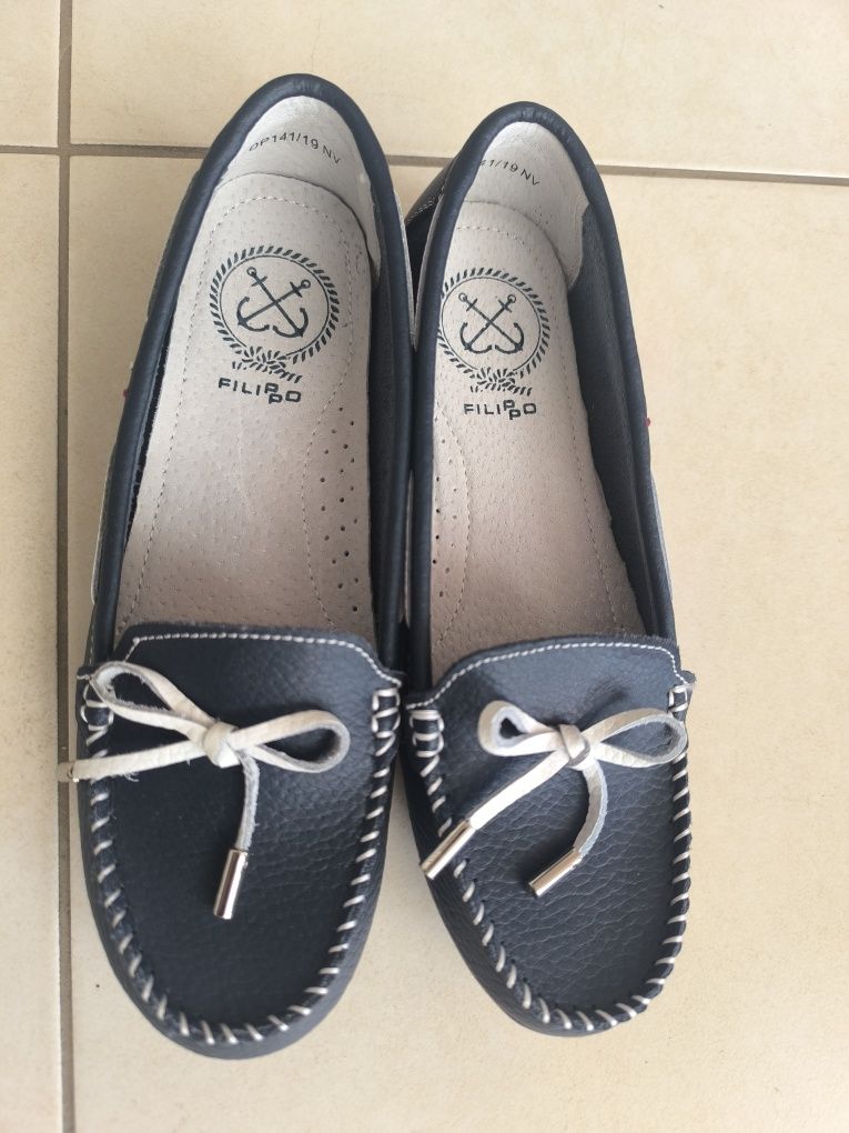 Nowe skórzane mokasyny boat shoes 37