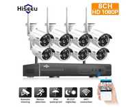 Wi-FI video vigilância kit Cctv 1536p Hiseeu 8CH 8 câmaras + NVR app