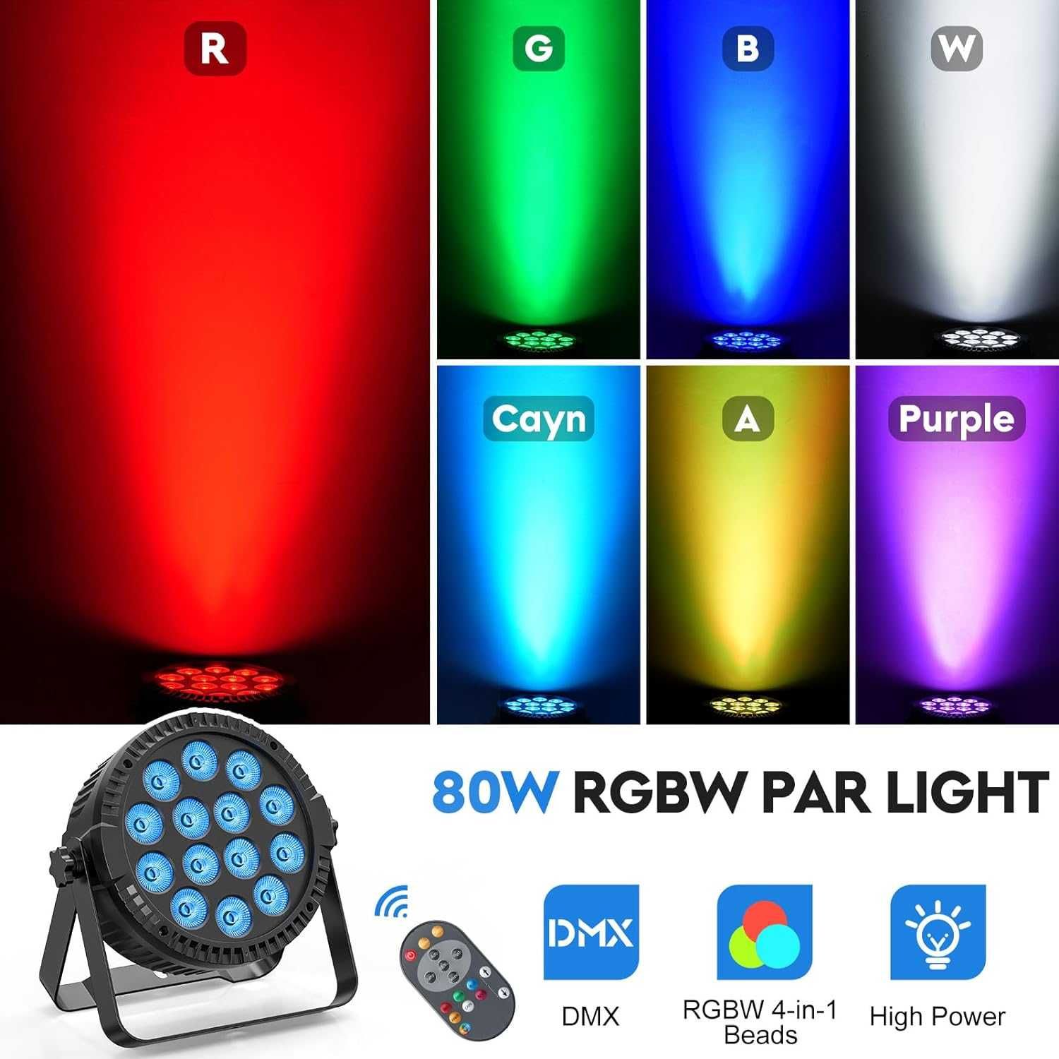 LED PAR 14 x 6W RGBW DMX oświetlenie dj sceniczne ZQ01424 + PILOT