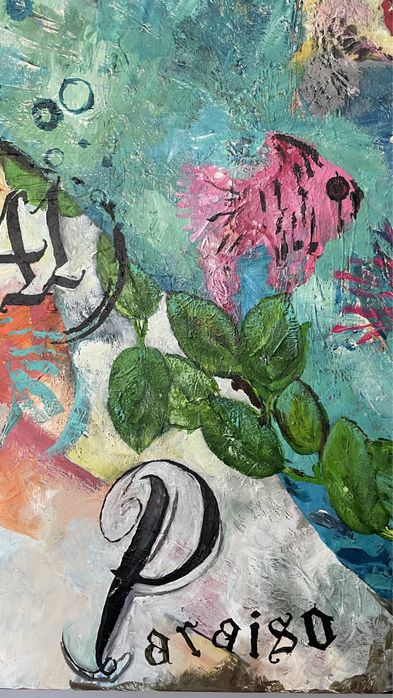 Rzeka, ryby, dużu  obraz,  akryl na płótnie , impresjonizm , fowizm