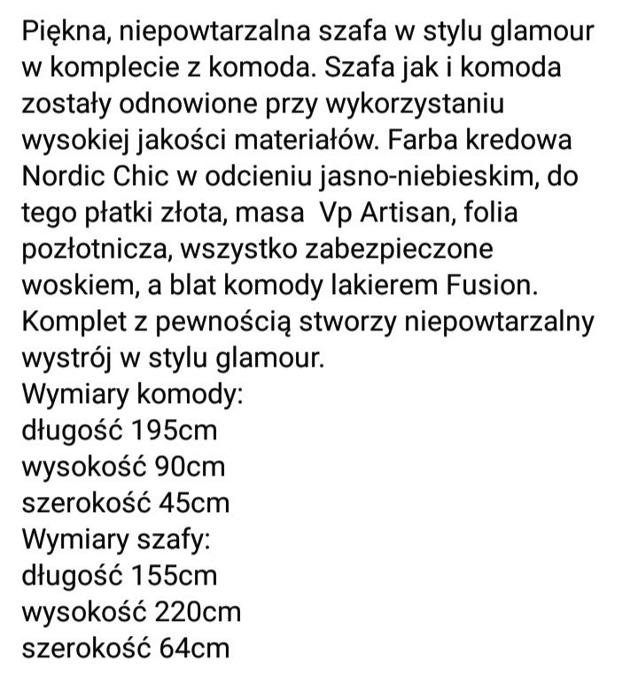 Szafa i komoda w stylu Glamour