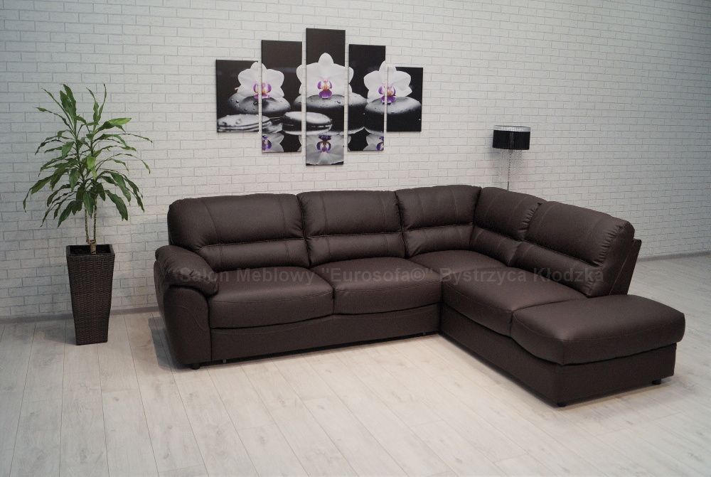 SKÓRA! narożnik 265x210cm, wygodny duży wybór! funkcja spania sofa