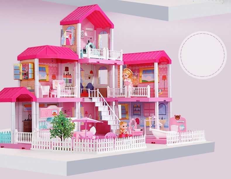 Duży domek dla lalek składany Villa + mebelki lalka ogród