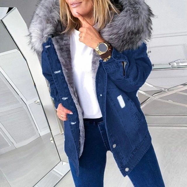 Kurtka jeansowa katana zimowa ocieplana z futerkiem