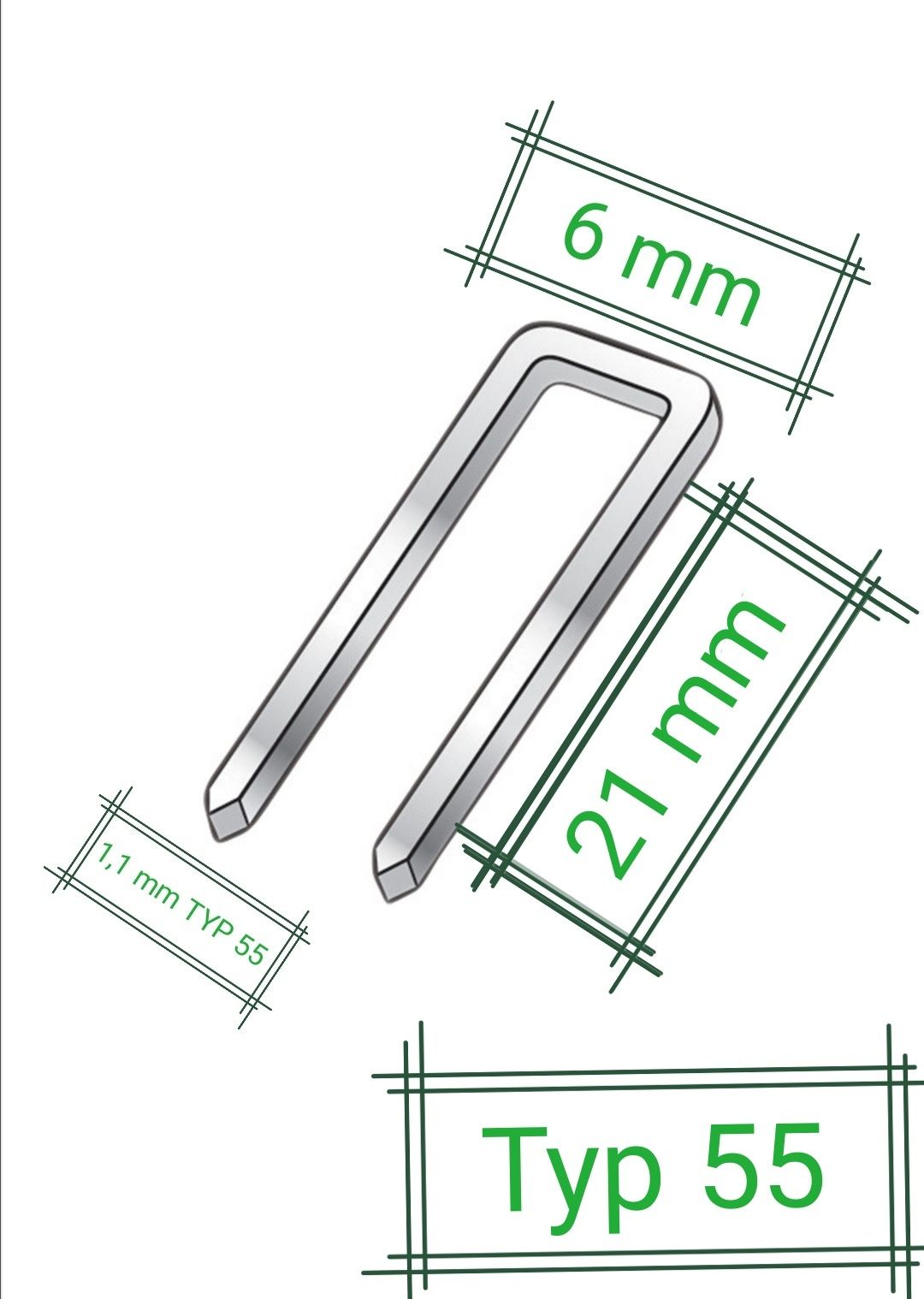 Zszywki TYP 55 do Parkside PET 25 C3 DŁUGOŚĆ 21 mm 1000 sztuk