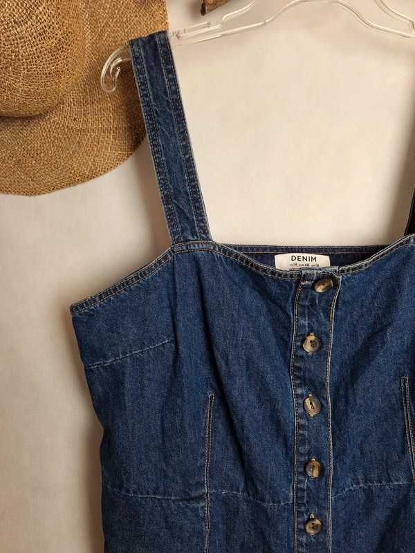 Bawełniana sukienka jeansowa na ramiączkach ogrodniczka 46 18 XXXL