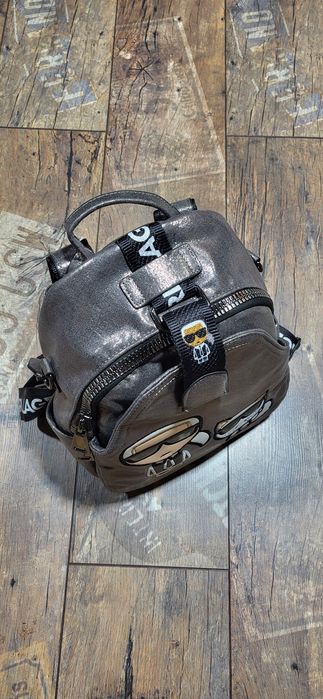 Karl ludzik srebrny plecak torebka 2 w 1 premium logowany
