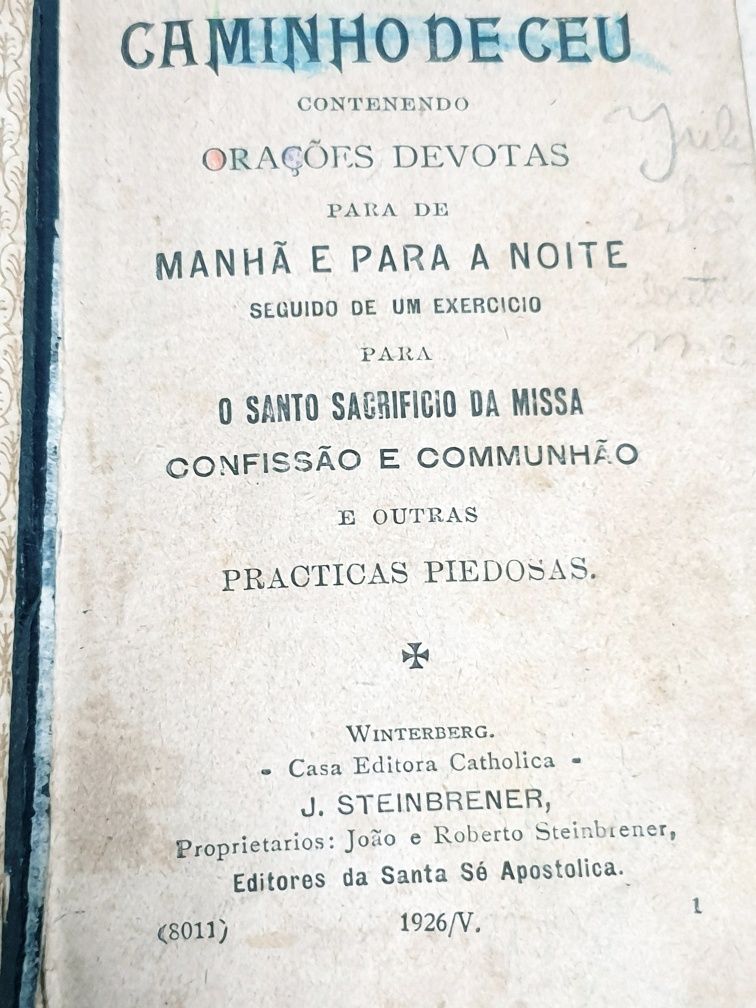 Antigo livro " Caminho ao Céu" de 1926 com linda imagem em celuloíde