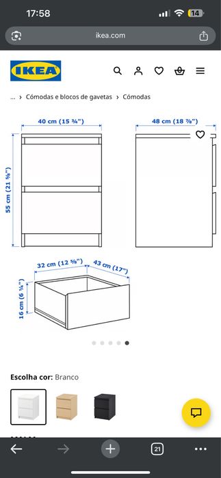 Conjunto de 2 mesas de cabeceira MALM brancas IKEA