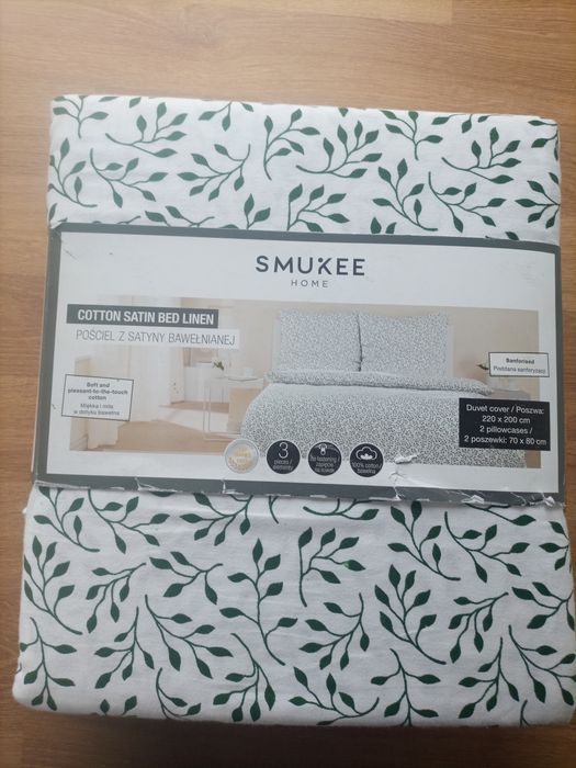 Pościel bawełna satynowa 100% Smukee 220x200cm komplet pościeli liście
