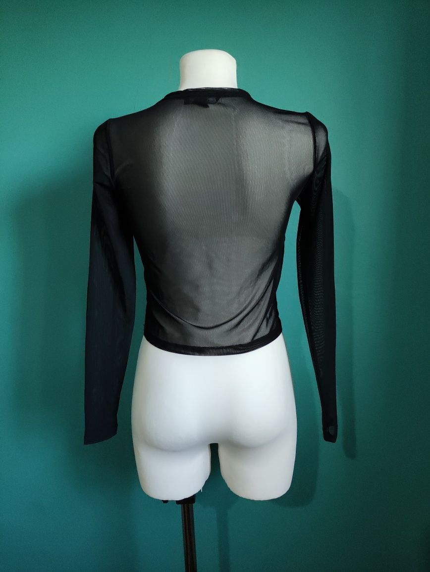 Siateczkowa bluzka prześwitująca długi rękaw modna blogerska M 38