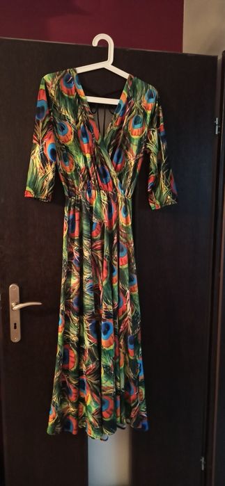 Sukienka, z printem, w pawie.