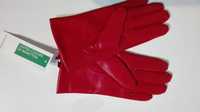 Rękawiczki skórzane damskie czerwone united Colors of Benetton roz. S