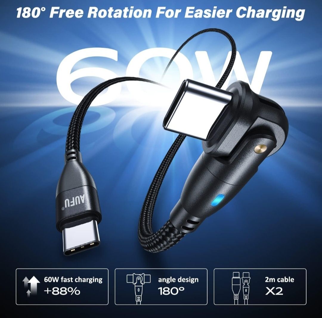 2 sztuki AUFU 60W Kabel USB C do USB C długość 2m