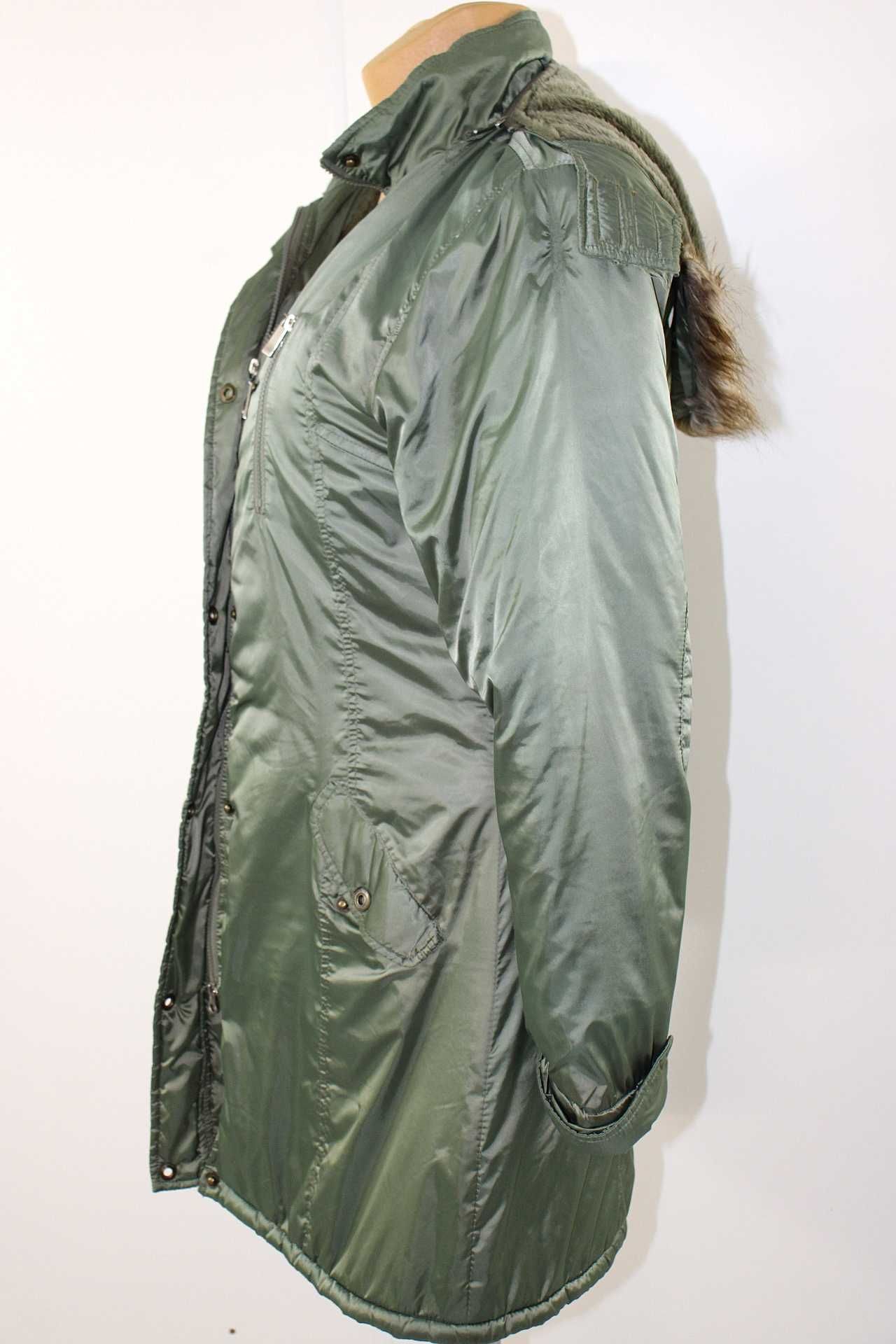 TB-FASHION zimowa kurtka damska zielona ciepła odpinany kaptur 44 XXL