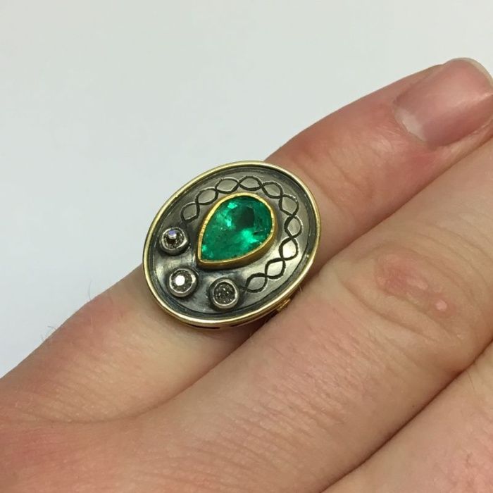 Boski Złoty Pierścionek - 7,70g - SZMARAGD - DIAMENTY - KRAKÓW