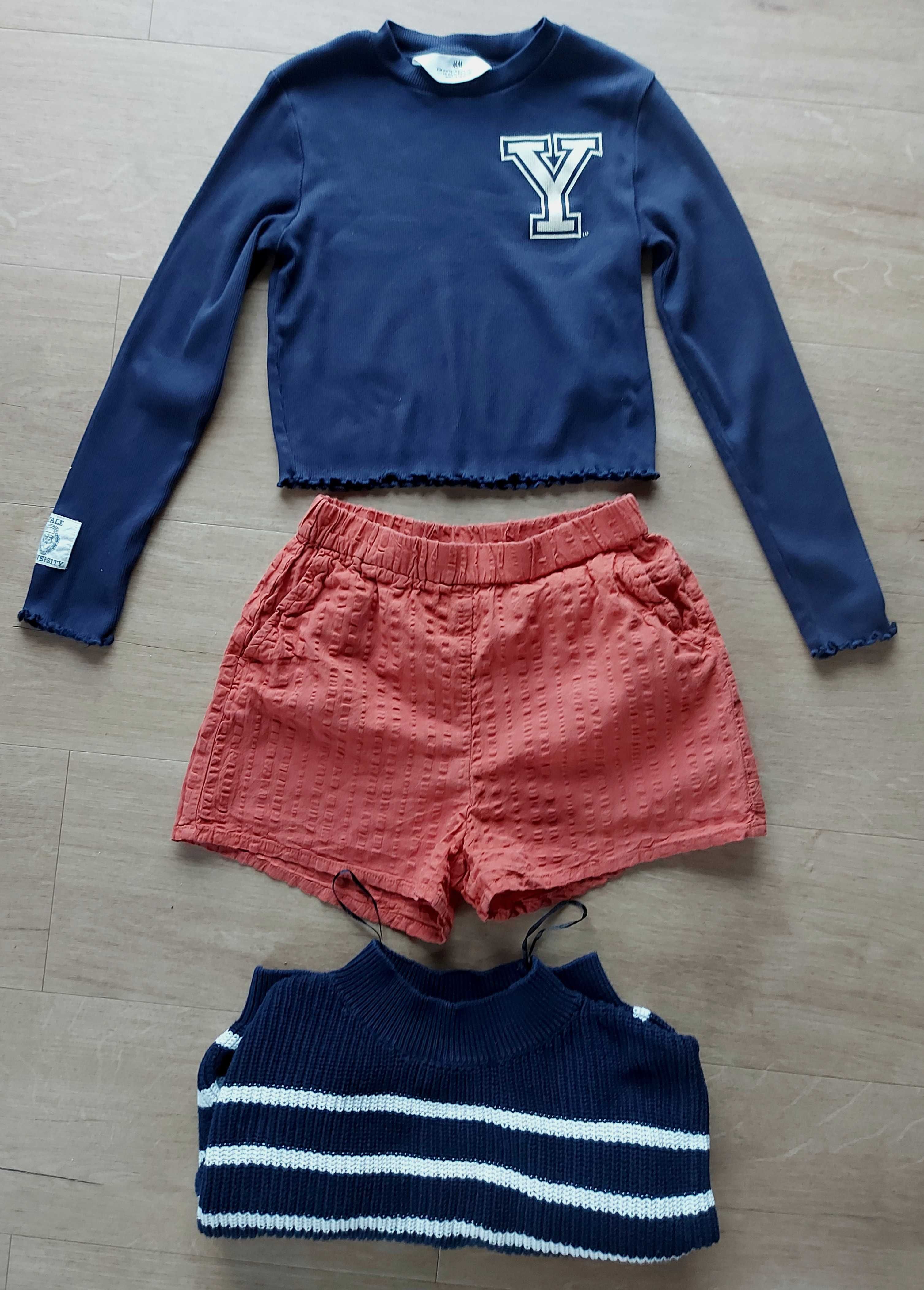 Śliczny zestaw z H&M szorty+bluzka crop+sweter r. 146/152
