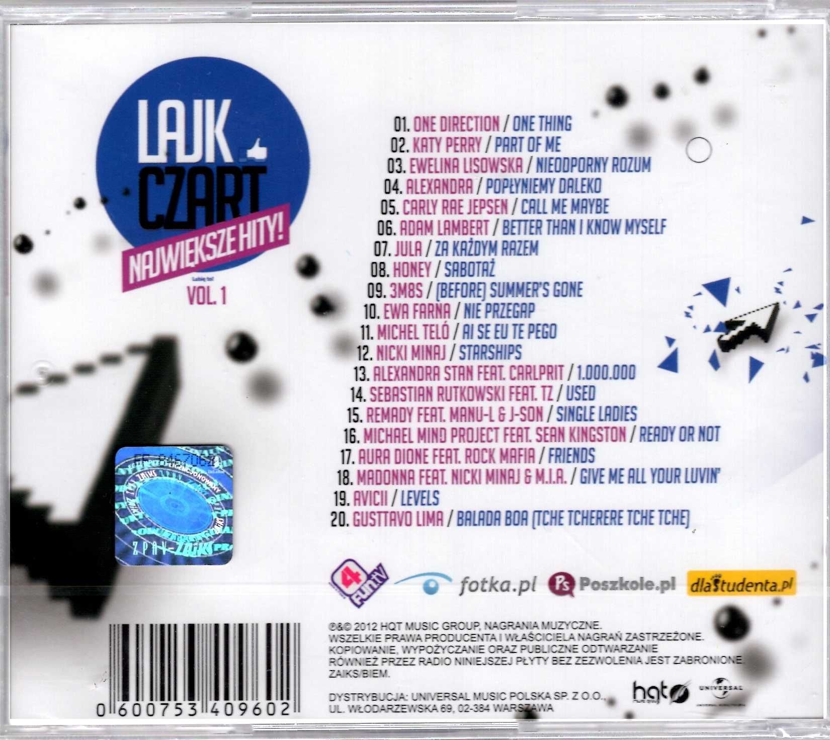 4 Fun TV Lajk Czart Vol.1 (CD) One Direction Katy Perry