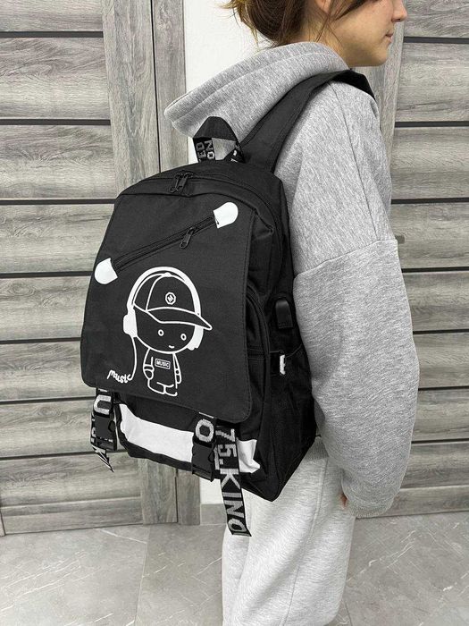 Школьный РЮКЗАК с подсветкой! Портфель СУМКА + наушники и павербанк!