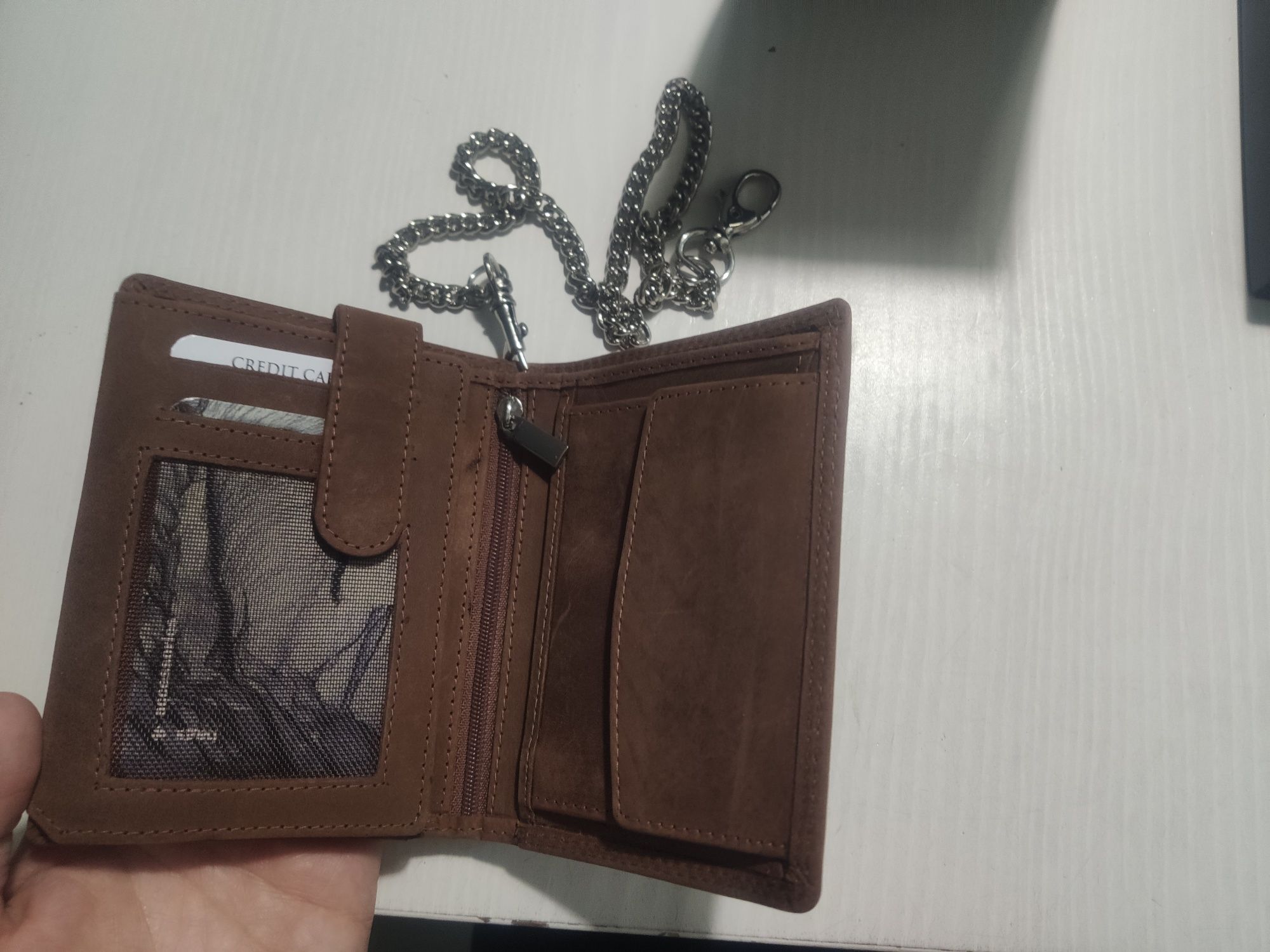 Nowy klasyczny skórzany męski portfel ORSO BRUNO z łańcuszkiem okazja