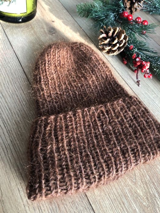 Czapka na drutach handmade alpaka i moher