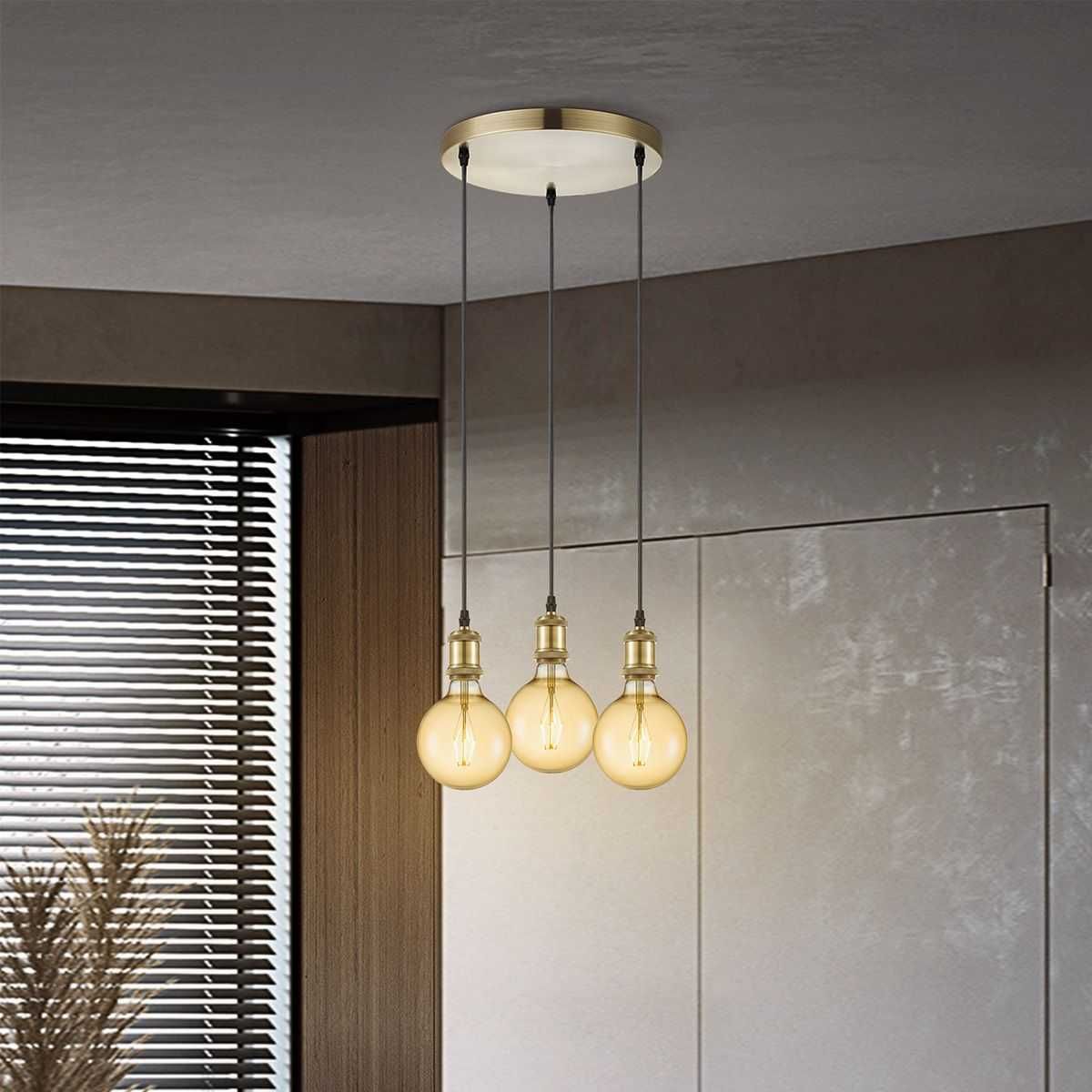 Lampa VINTAGE sufitowa zawiesie okrągłe wisząca żyrandol złoto brąz