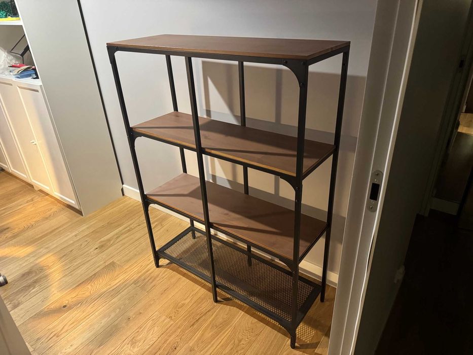 IKEA FJÄLLBO Regał rustykalny, czarny metal + drewno, 100x136 cm