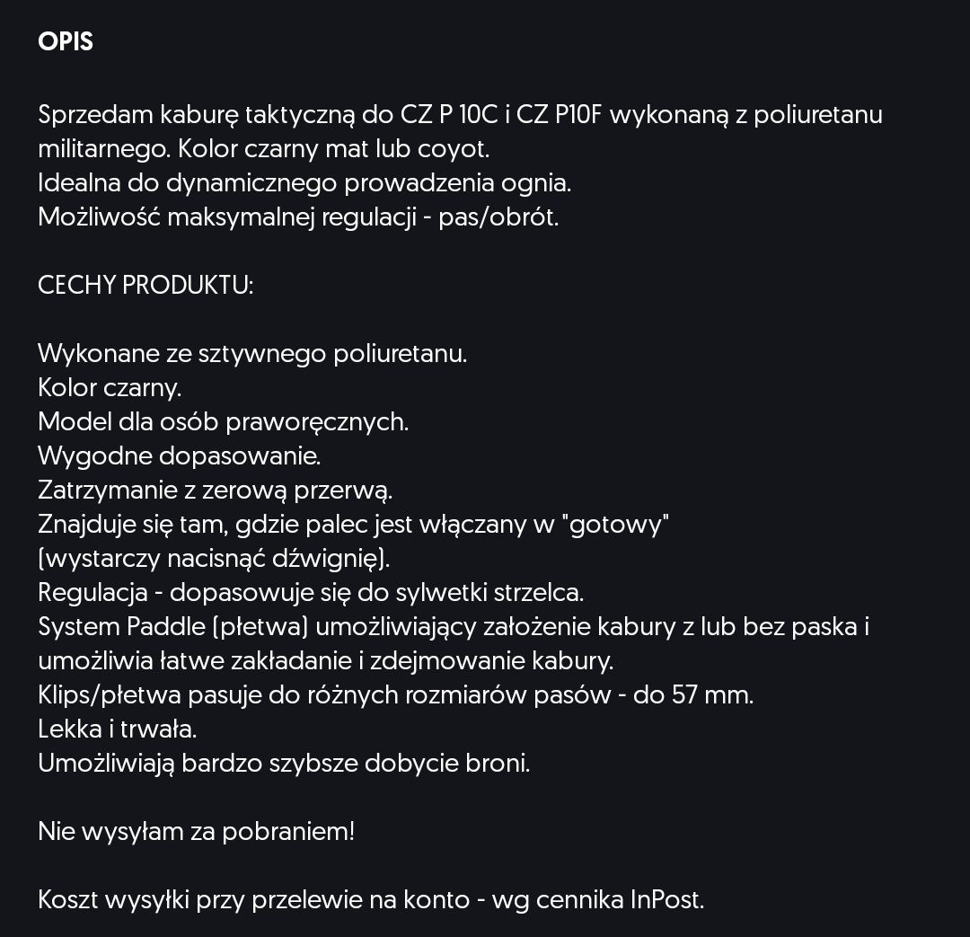 Kabura taktyczna do CZ P10F / P10C