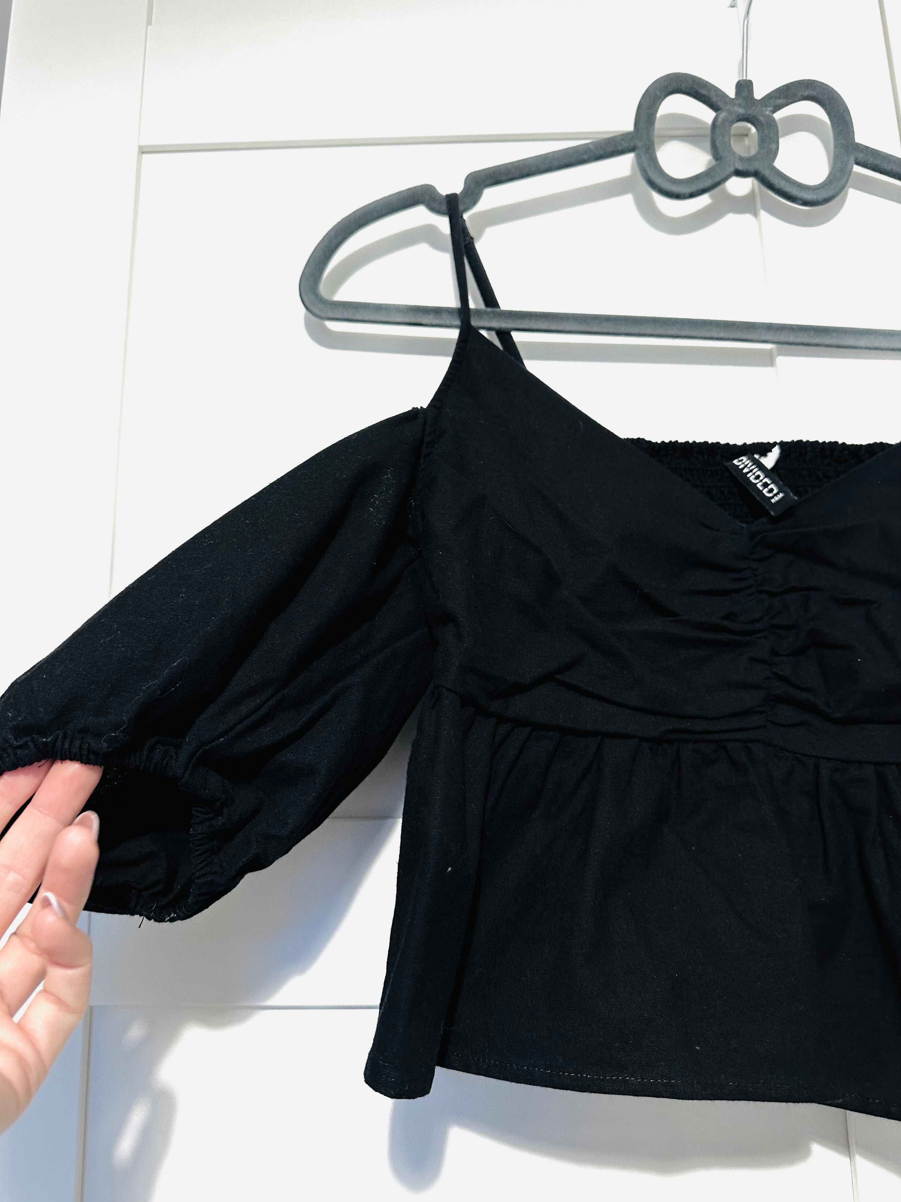 Nowy czarny top z odkrytymi ramionami H&M