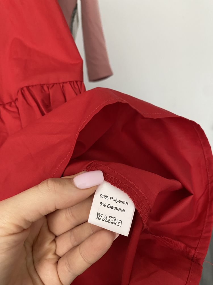 Shein L/XL 40/42 czerwona sukienka z długimi rękawami i falbanami