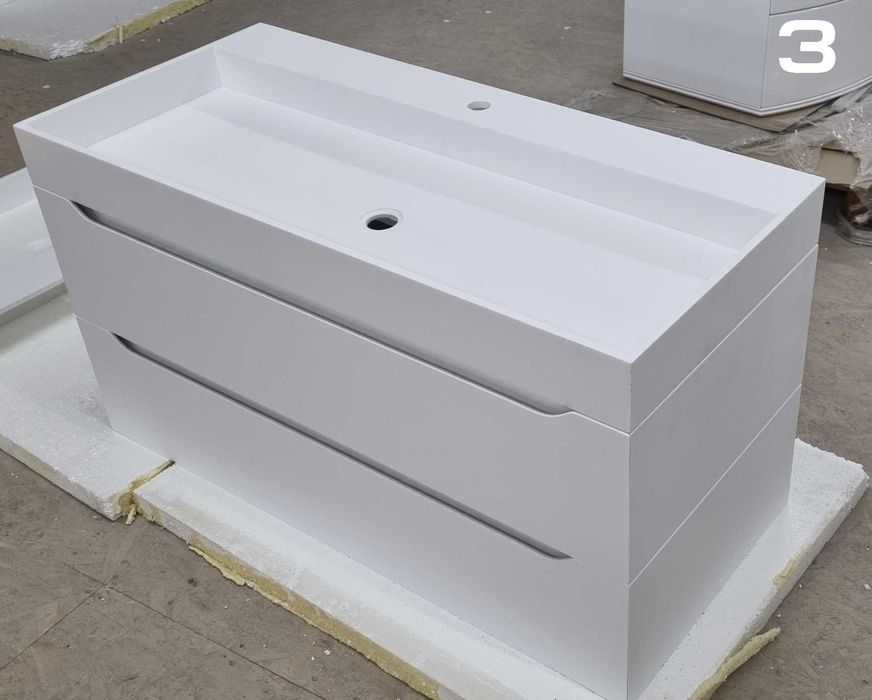 Меблі у ванну кімнату з акрилового каменю. Тумба, пенал, дзеркало