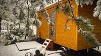 Tiny House, Wóz Drzymały na glamping, glamour camping, Shepherd Hut