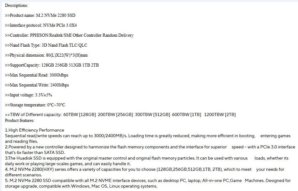 SSD NVMe Huadisk  256gb