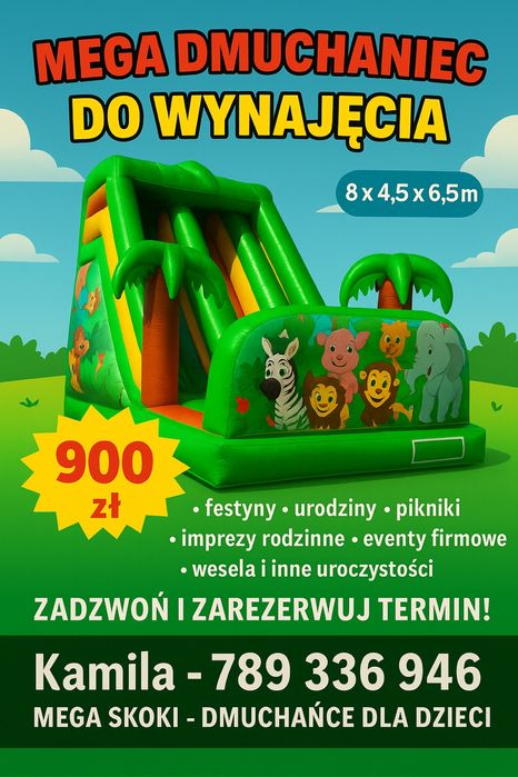 Mega duży dmuchaniec do wynajęcia – sezon 2026 –  aż 4m zjazdu