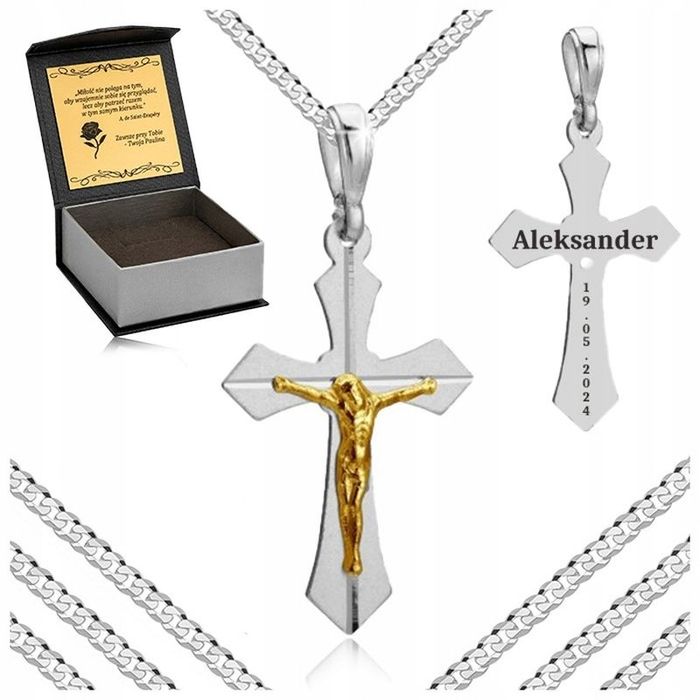 Srebrny Łańcuszek Męski Z Krzyżem 925 Prezent Dla Chłopaka Taty Na Uro