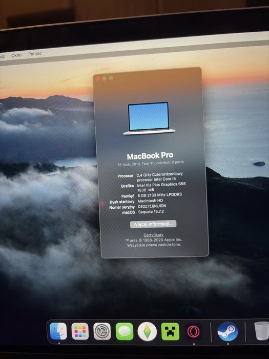 Macbook pro 2019 8/256gb