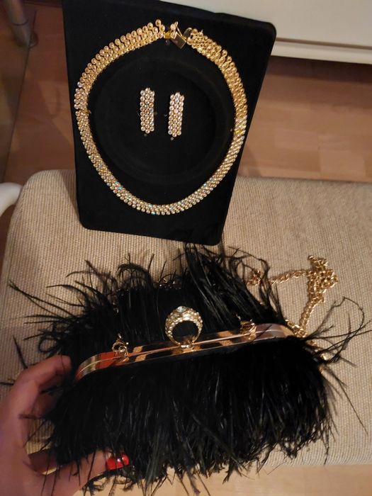 Zestaw wesele bankiet ekskluzywna torebka i biżuteria cyrkonie