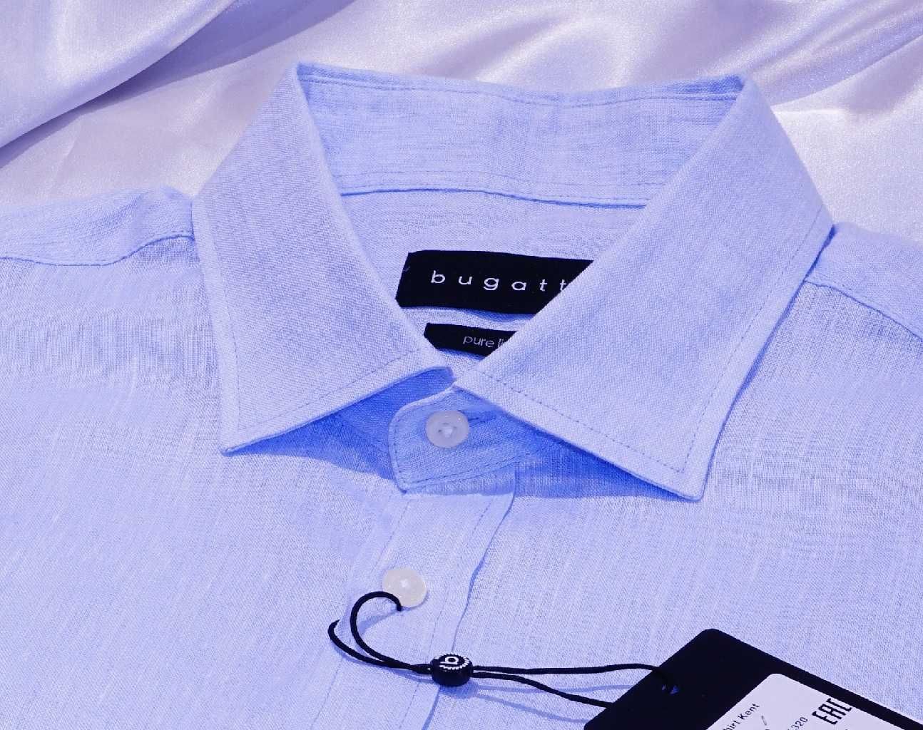 Bugatti koszula L 41/42 długi lniana button-down błękitna niebieska th