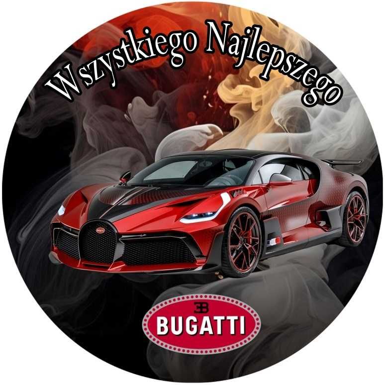 Opłatek na tort Bugatti Auto Samochód Logo Urodziny Tekst 30 40 50