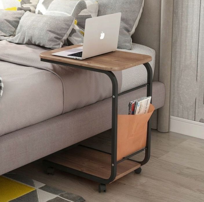 Mobilny stolik kawowy / Stolik kawowy boczny na kółkach – kolor bambus