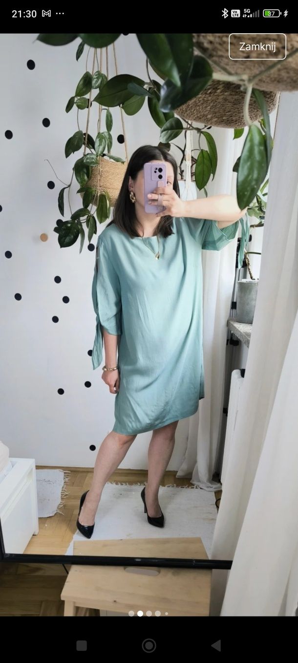 Xl/xxl miętowa szałwiowa pastelowa krótka sukienka mini midi krótki rę